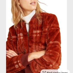 Anthropologie Plaid Faux Fur Bomber Jacket